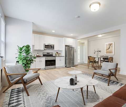 a living room with a couch and a table
