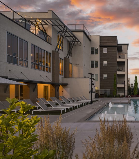Sparkling Pool and Deck at Sunset