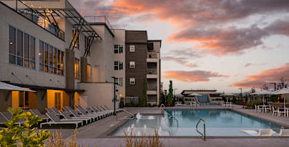 Sparkling Pool and Deck at Sunset