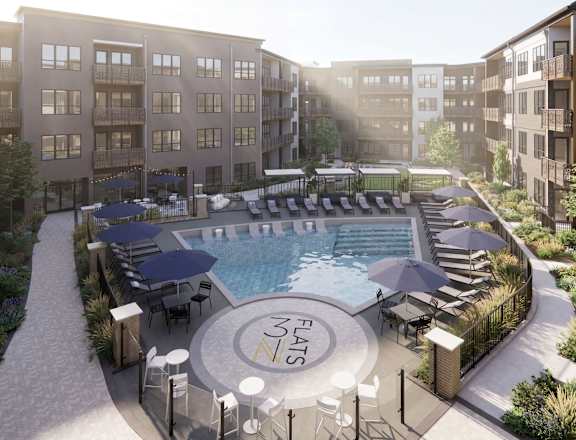 Courtyard pool with sundeck at 3 Notch'd Flats Apartments, Henrico, Virginia