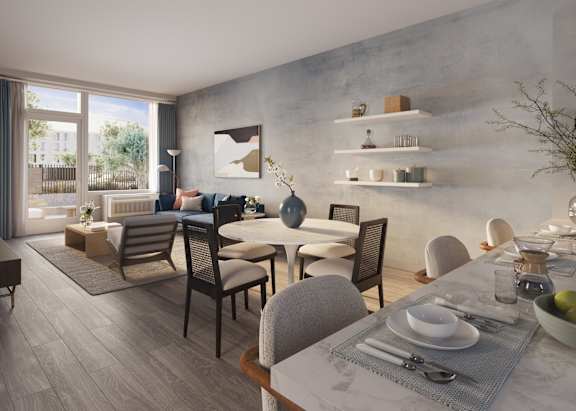 Decorated Dining And Living Area at Hudson Piers, Yonkers, New York