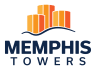 a logo for memphis towers with a rendering of skyscrapers