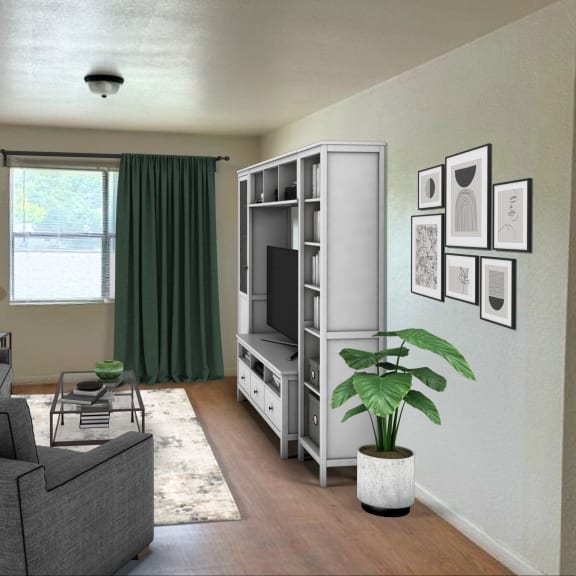 a living room with a couch and a television