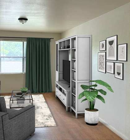 a living room with a couch and a television