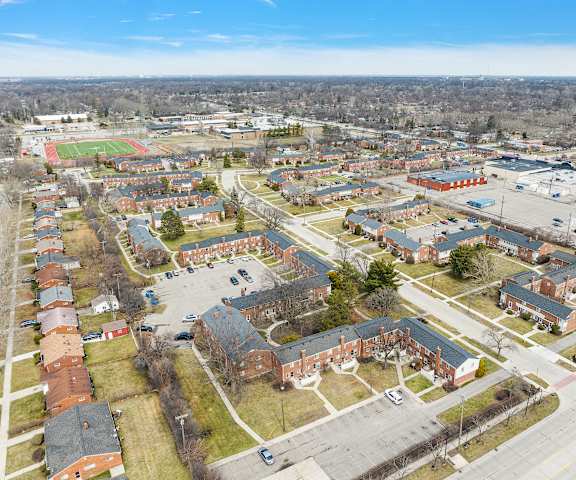 an aerial view of the city