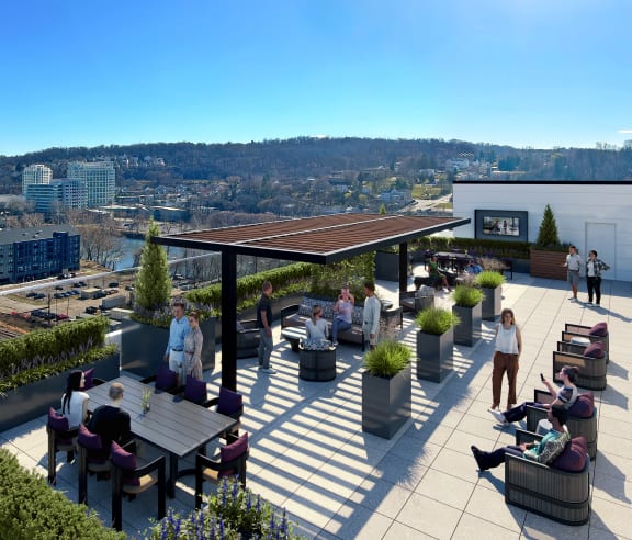 a rendering of the rooftop terrace at the headquarters building of the san francisco chronicle