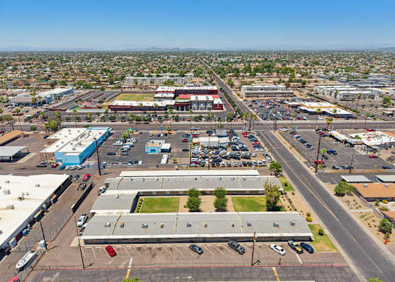 A large industrial area with multiple buildings and parking lots.