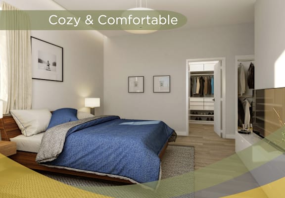 a bedroom with a bed and a closet