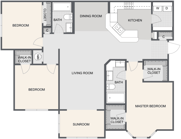 Floor Plan  3 Bed 2 Bath w Sun Room