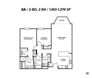 Two Bedroom Two Bath 1163-1274 Sqft at Symphony Center Apartments, Baltimore, MD, 21201