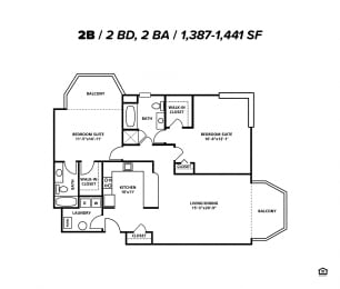 Two Bedroom Two Bath 1387-1441 Sqft at Symphony Center Apartments, Baltimore, 21201