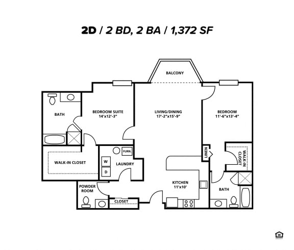 Two Bedroom Two Bath 1372 Sqft  at Symphony Center Apartments, Baltimore, Maryland