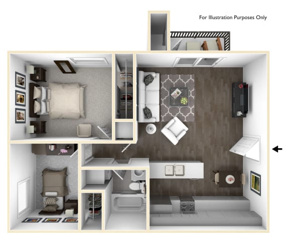 2 Bedroom 1 Bathroom floor plans available at The Palms | Sacramento, CA