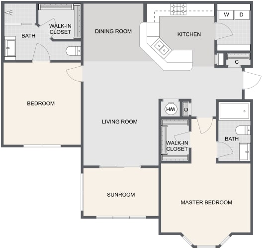 Floor Plan  2 Bed  2 Bath w Sun Room