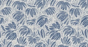 a blue and white floral pattern on a white background