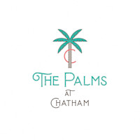 a hotel logo with a palm tree in the background