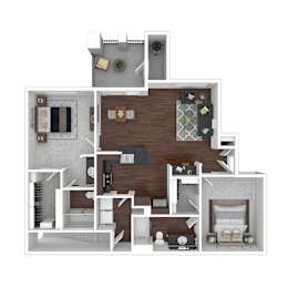 1106 Square Foot 2 Bedroom 2 Bathroom floorplan called the Moscato. at Trevi Apartment Homes, Chandler, AZ