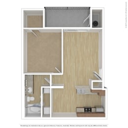 One bedroom One bathroom Floor Plan A3at Andante Apartments, Phoenix, 85048