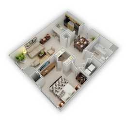 Mill City - St. Anthony One Bedroom Apartment - Floor Plan (3D)