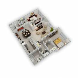 Mill City - Nicollet Two Bedroom Apartment - Floor Plan (3D)