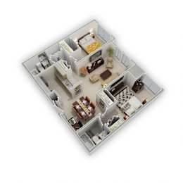 Mill City - Washington Two Bedroom Apartment - Floor Plan (3D)