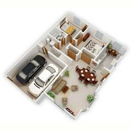 Woodlane I Three-Bedroom Floor Plan (Main Level - 3D)