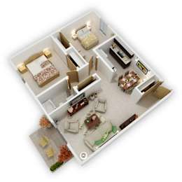 Mountain View Apartments - Two Bedroom Floor Plan (3D)