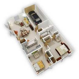 Birch Lake Townhomes - Forestwood Two Bedroom Floor Plan (3D)