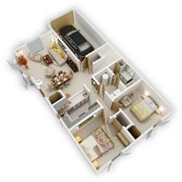 Birch Lake Townhomes - Hearthstone Three Bedroom Main Level Floor Plan (3D)