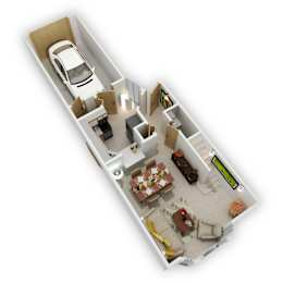 Birch Lake Townhomes - Rivergate Two Bedroom Main Level Floor Plan (3D)