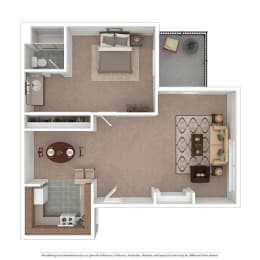 One-Bedroom B1 Floor Plan at Village Pointe Apartments, Northridge, CA