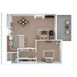 One-Bedroom B2 Floor Plan at Village Pointe Apartments, Northridge, CA, 91325