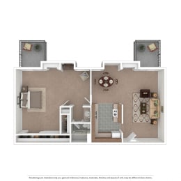 One-Bedroom B3 Floor Plan at Village Pointe Apartments, Northridge, California