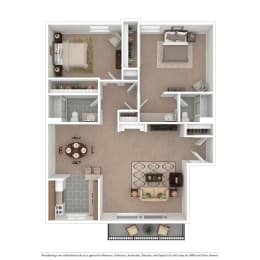 Two-Bedroom D1 Floor Plan at Village Pointe Apartments, Northridge, 91325