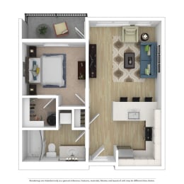 1 Bedroom, 1 Bathroom Floor Plan at Avaya Ridge Apartments, Renton, Washington