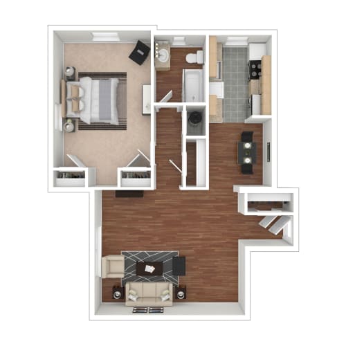 Floor Plan  Rock Creek Springs Apartments 1 Bedroom Floorplan GD