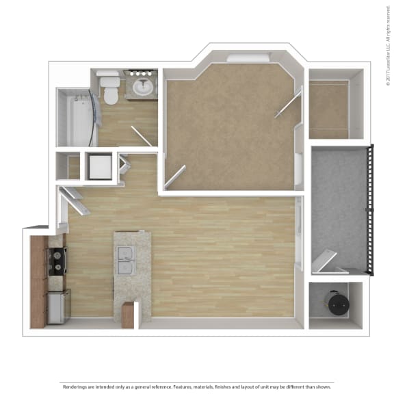 One bedroom One bathroom Floor Plan A1 at Andante Apartments, Phoenix, AZ, 85048