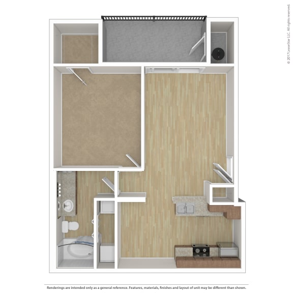 One bedroom One bathroom Floor Plan A3at Andante Apartments, Phoenix, 85048