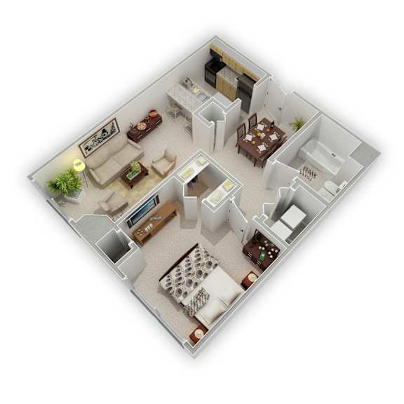Mill City - St. Anthony One Bedroom Apartment - Floor Plan (3D)