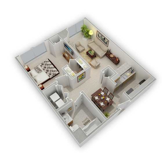 Mill City - St. Anthony One Bedroom Apartment - Floor Plan (3D)