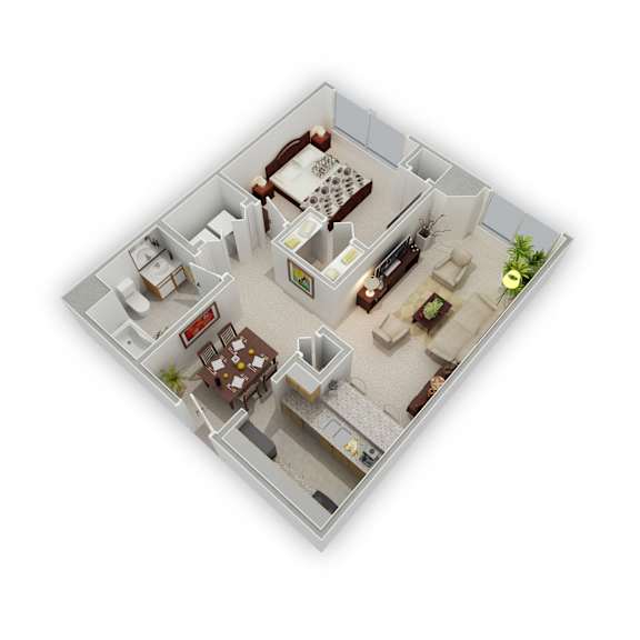 Mill City - St. Anthony One Bedroom Apartment - Floor Plan (3D)