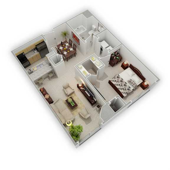 Mill City - St. Anthony One Bedroom Apartment - Floor Plan (3D)