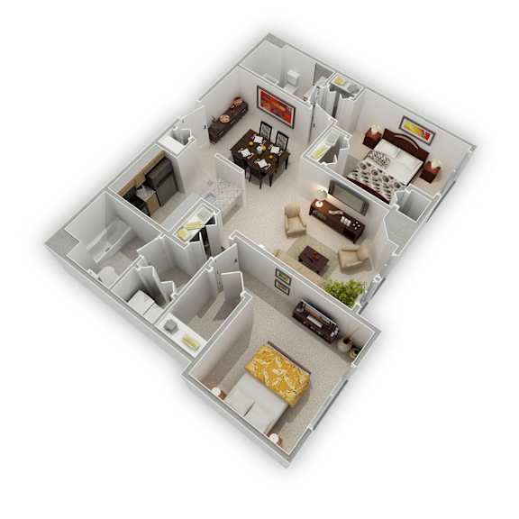 Mill City - Nicollet Two Bedroom Apartment - Floor Plan (3D)