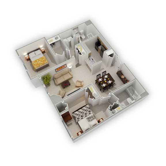 Mill City - Nicollet Two Bedroom Apartment - Floor Plan (3D)