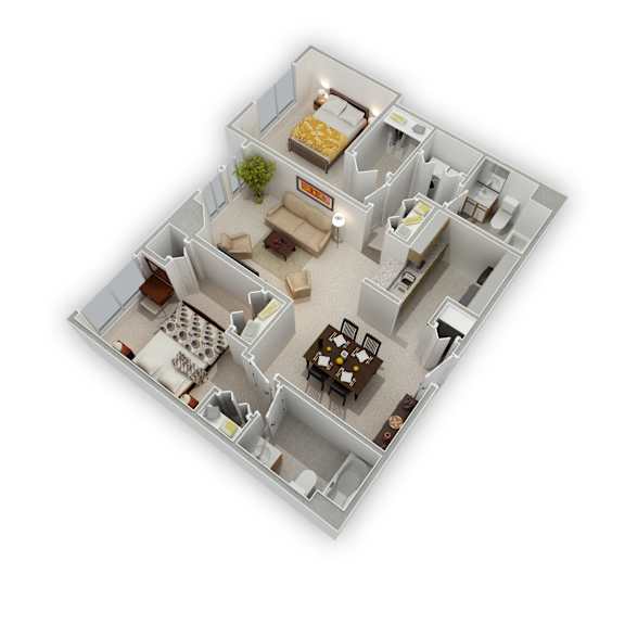 Mill City - Nicollet Two Bedroom Apartment - Floor Plan (3D)