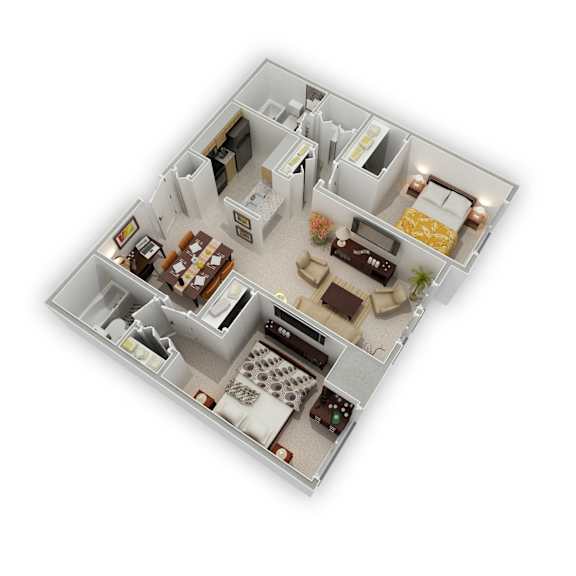 Mill City - Washington Two Bedroom Apartment - Floor Plan (3D)