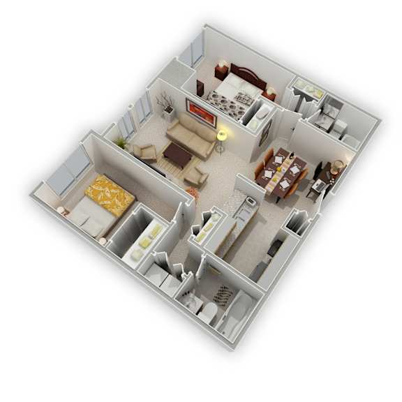 Mill City - Washington Two Bedroom Apartment - Floor Plan (3D)