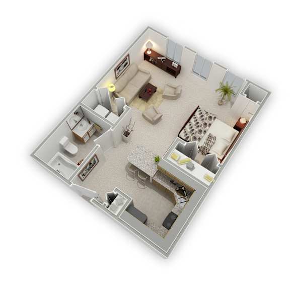 Mill City - Millstone Studio Apartment - Floor Plan (3D)