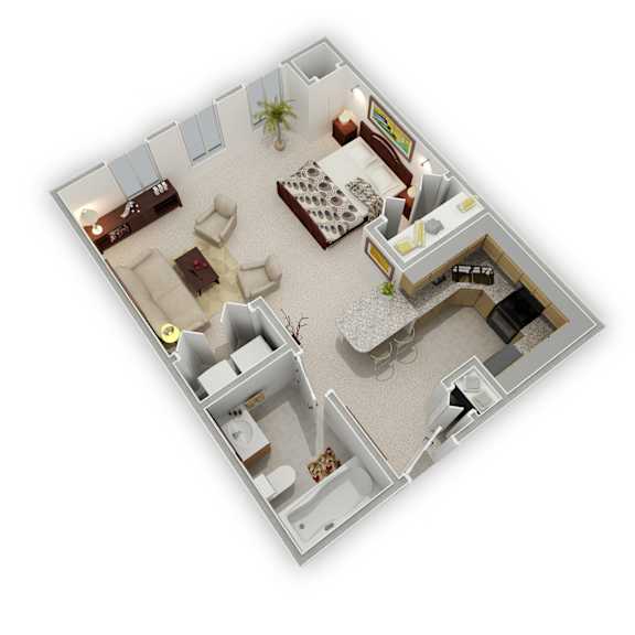 Mill City - Millstone Studio Apartment - Floor Plan (3D)