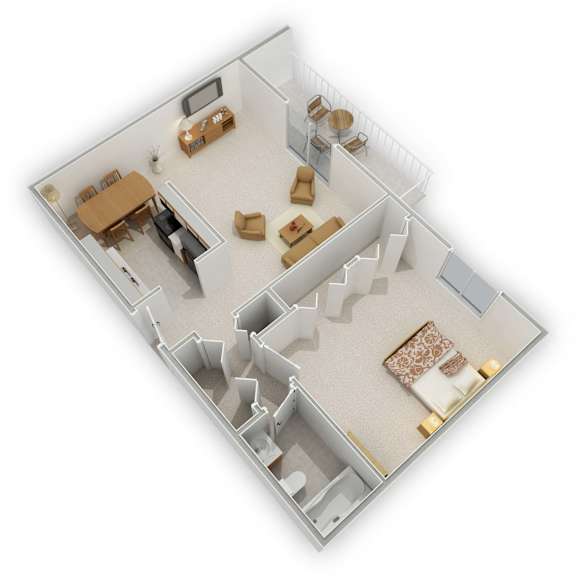 The Pines of Burnsville - One Bedroom Floor Plan (3D)
